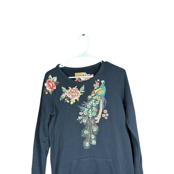 Driftwood Layla XS Dress Tunic Navy Blue Cotton Embroidered Peacock Floral Boho - Picture 4 of 13